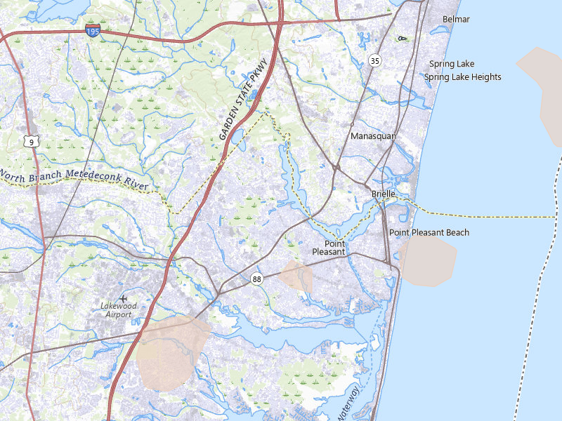 Radar-estimated hail-size map of the storm over Brick, NJ on Jul 18, 2026