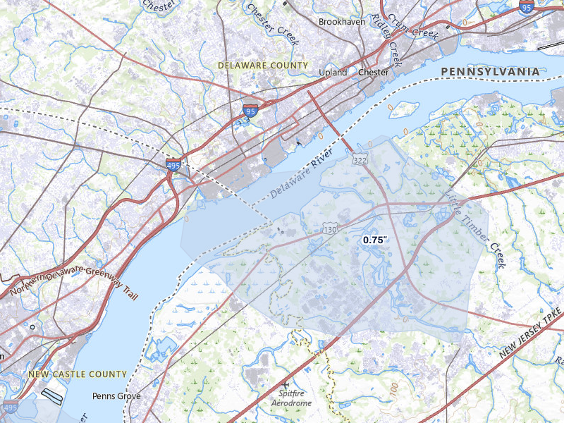 NEXRAD radar-signature map of the hail storm over Bridgeport, NJ on Jul 5, 2026