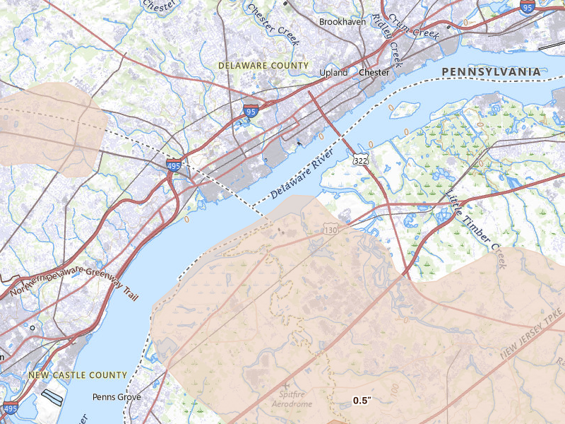 Radar-estimated hail-size map of the storm over Bridgeport, NJ on Aug 27, 2026