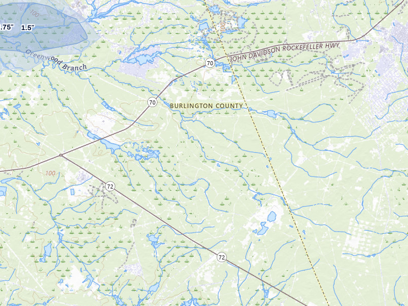 NEXRAD radar-signature map of the hail over Browns Mills, NJ
