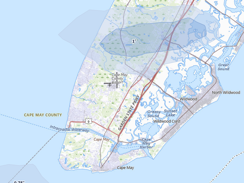 NEXRAD radar-signature map of the hail over Cape May, NJ