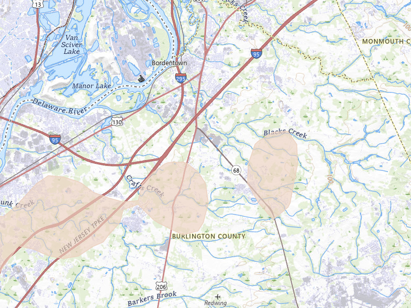 Radar-estimated hail-size map of the storm over Columbus, NJ on Jun 22, 2026