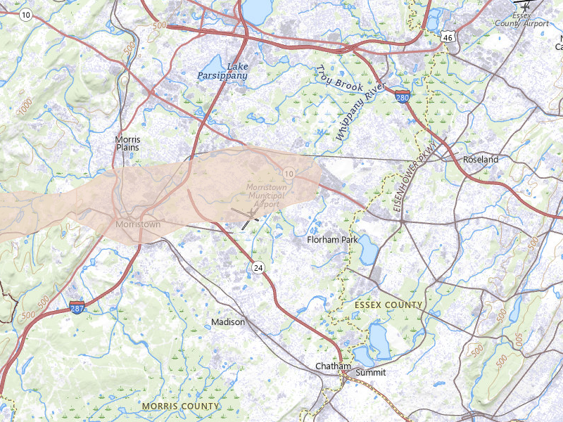 Radar-estimated hail-size map of the storm over East Hanover, NJ on Jul 21, 2026