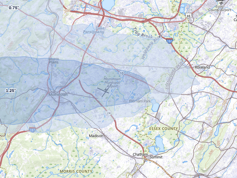 NEXRAD radar-signature map of the hail over East Hanover, NJ