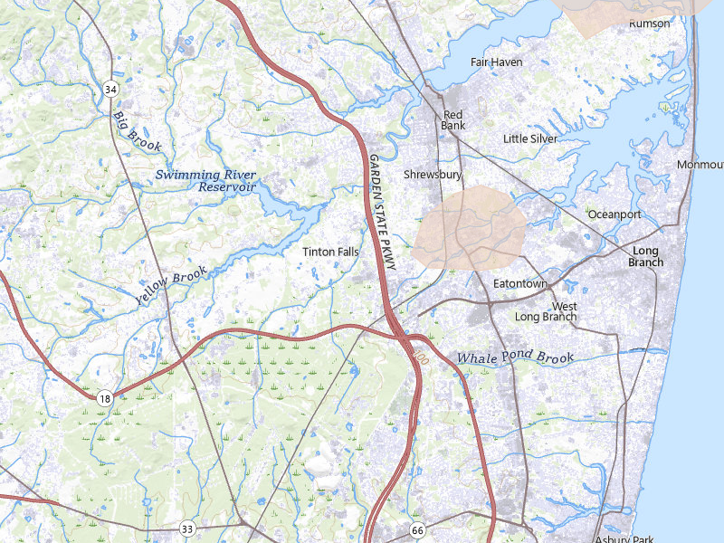 Radar-estimated hail-size map of the storm over Eatontown, NJ on Aug 7, 2026