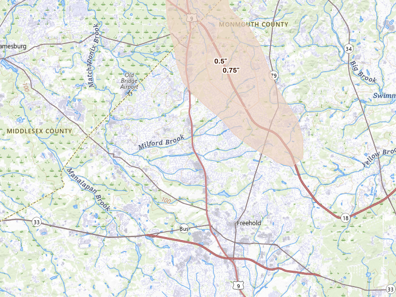 Radar-estimated hail-size map of the storm over Englishtown, NJ on Sep 1, 2026