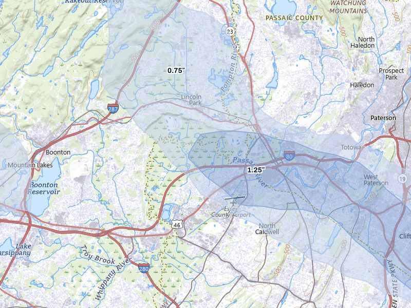 NEXRAD radar-signature map of the hail storm over Fairfield, NJ on Jul 3, 2026
