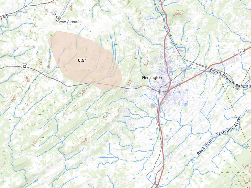 Radar-estimated hail-size map of the storm over Flemington, NJ on Jun 12, 2026