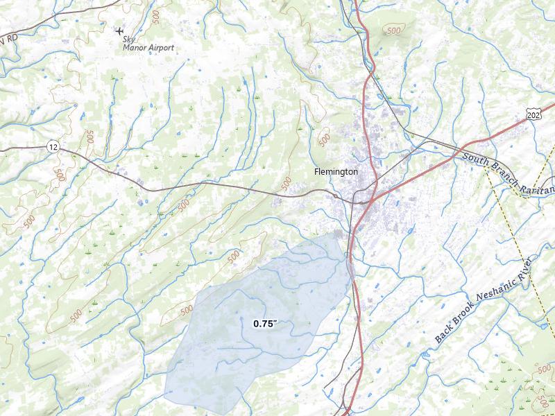 NEXRAD radar-signature map of the hail over Flemington, NJ