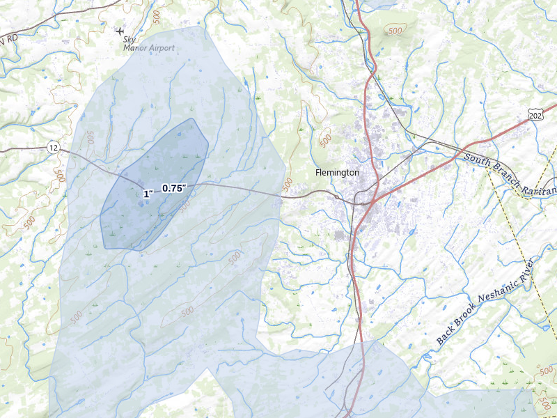 NEXRAD radar-signature map of the hail storm over Flemington, NJ on Jul 28, 2026