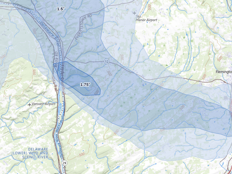 NEXRAD radar-signature map of the hail storm over Frenchtown, NJ on Jul 3, 2026