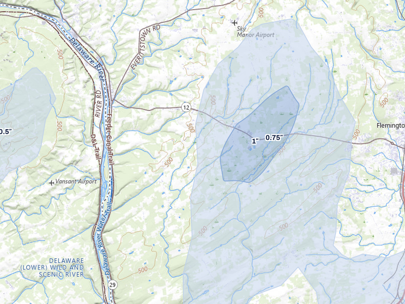 NEXRAD radar-signature map of the hail storm over Frenchtown, NJ on Jul 28, 2026