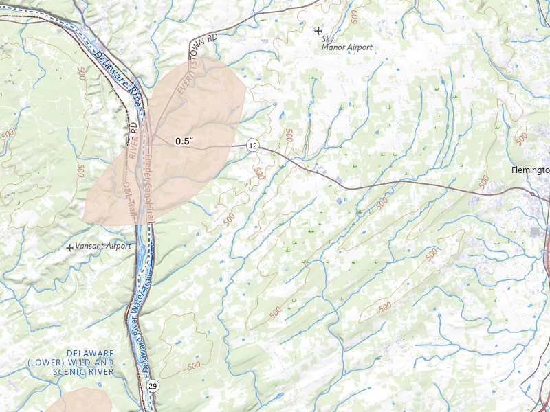 Radar-estimated hail-size map of the storm over Frenchtown, NJ on Aug 7, 2026