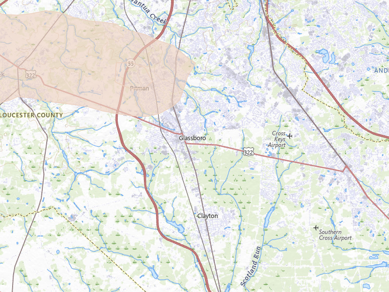Radar-estimated hail-size map of the storm over Glassboro, NJ on Aug 27, 2026