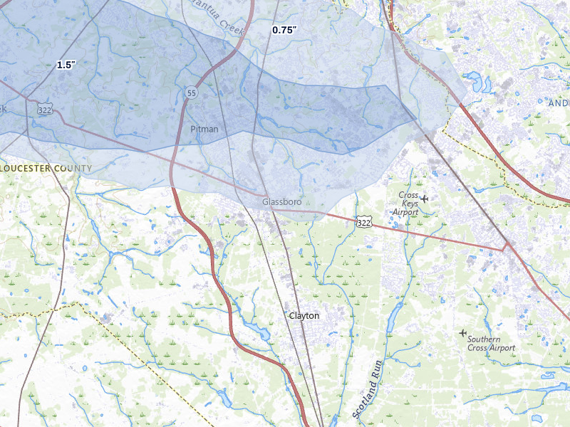 NEXRAD radar-signature map of the hail storm over Glassboro, NJ on Aug 27, 2026