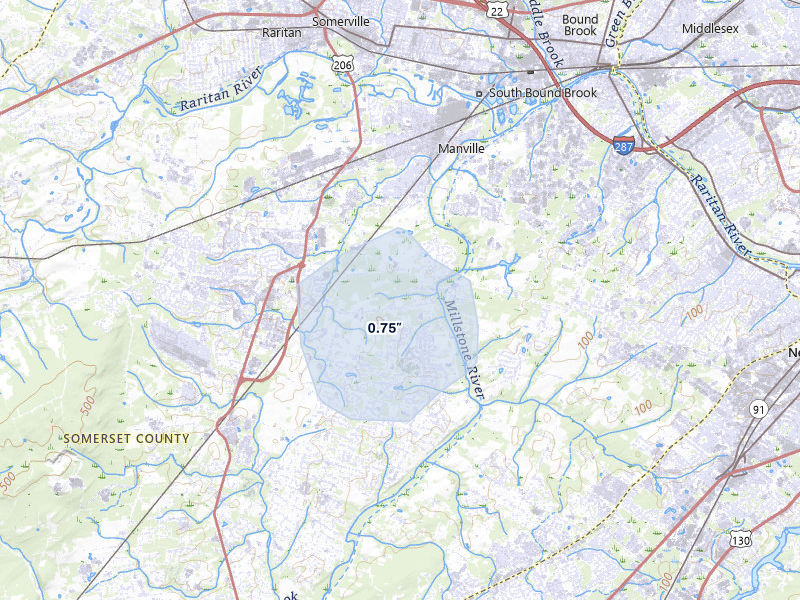 NEXRAD radar-signature map of the hail over Hillsborough, NJ