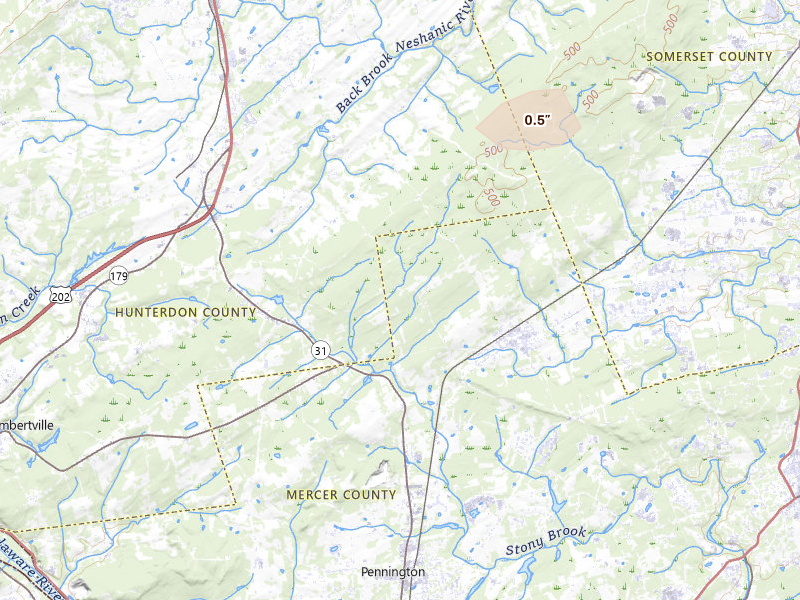 Radar-estimated hail-size map of the storm over Hopewell, NJ on May 20, 2026