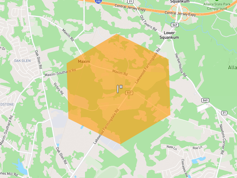 Hail map of Howell, NJ on Jun 7, 2026, hail up to 1"