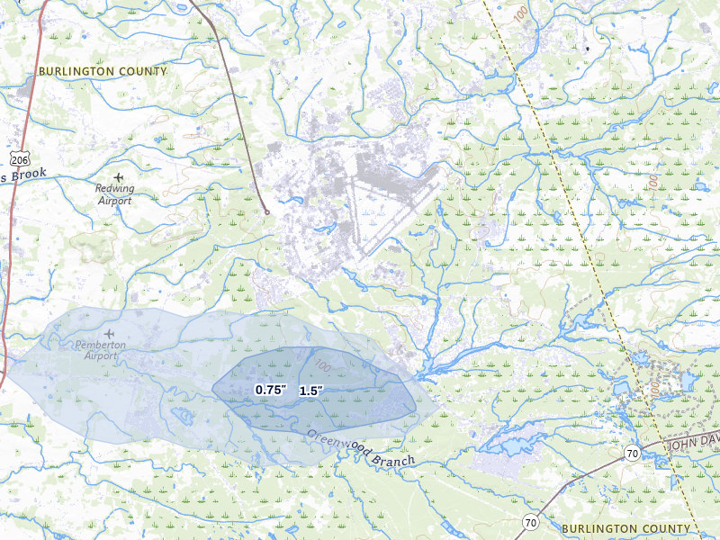 NEXRAD radar-signature map of the hail over Joint Base Mdl, NJ