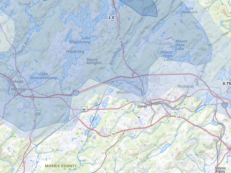 NEXRAD radar-signature map of the hail storm over Kenvil, NJ on Jul 3, 2026