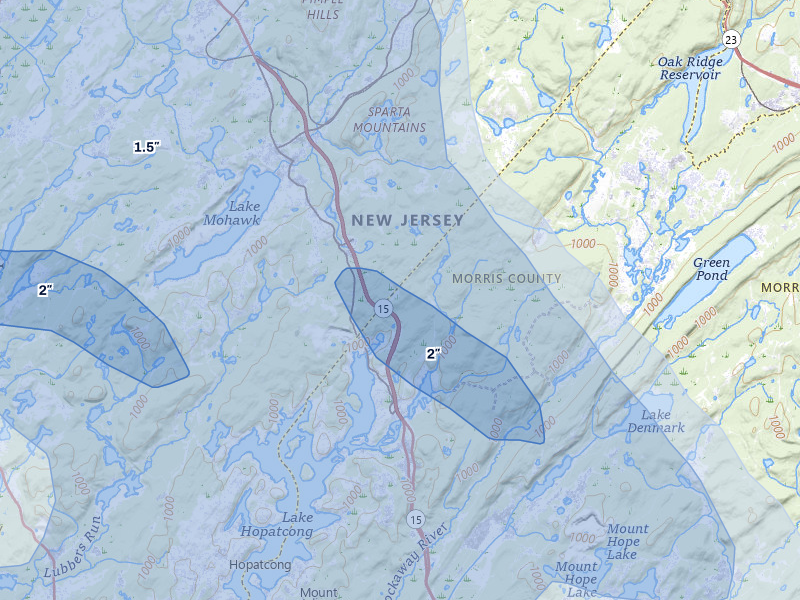 NEXRAD radar-signature map of the hail storm over Lake Hopatcong, NJ on Jul 3, 2026
