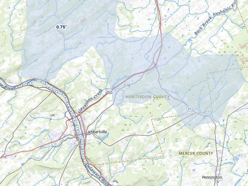 NEXRAD radar-signature map of the hail storm over Lambertville, NJ on Jul 28, 2026