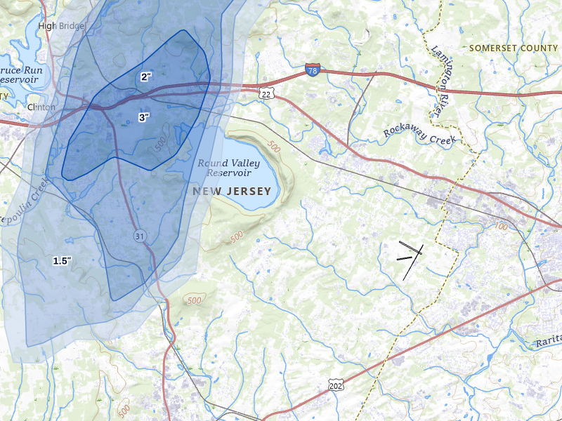 NEXRAD radar-signature map of the hail over Lebanon, NJ