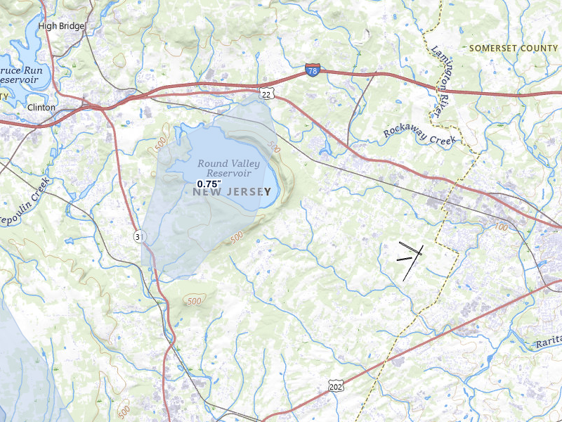 NEXRAD radar-signature map of the hail over Lebanon, NJ