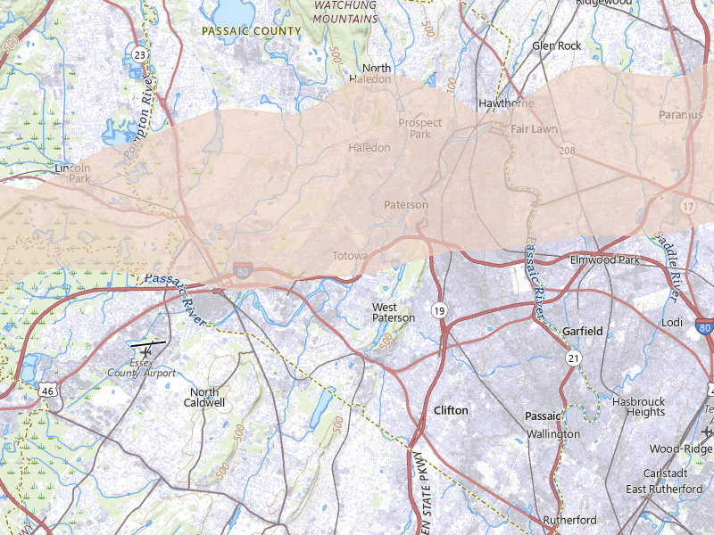 Radar-estimated hail-size map of the storm over Little Falls, NJ on Jul 21, 2026