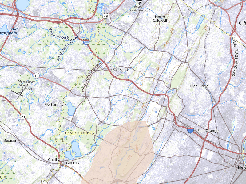 Radar-estimated hail-size map of the storm over Livingston, NJ on Jul 28, 2026
