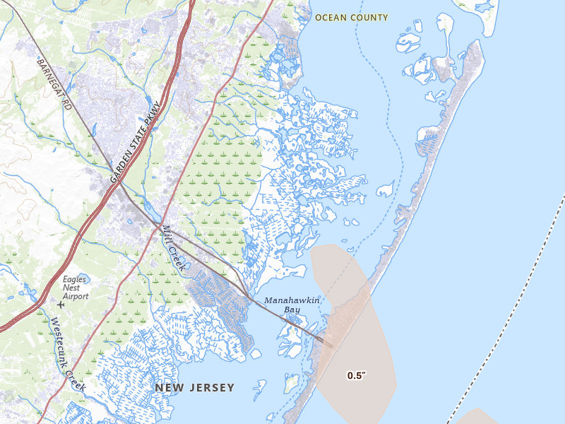 Radar-estimated hail-size map of the storm over Manahawkin, NJ on Sep 1, 2026