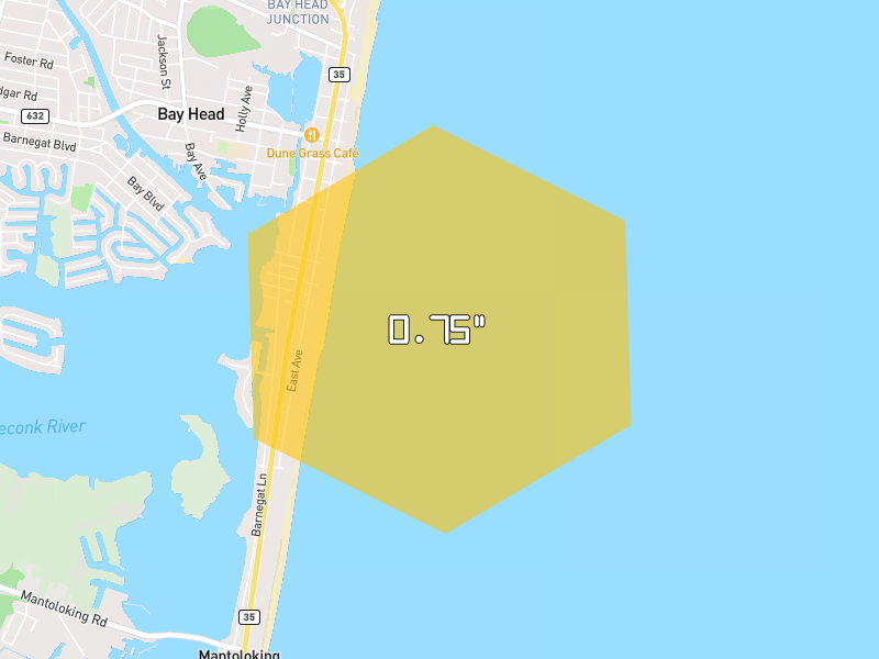Hail map of Mantoloking, NJ on Jun 7, 2026, hail up to 0.75"