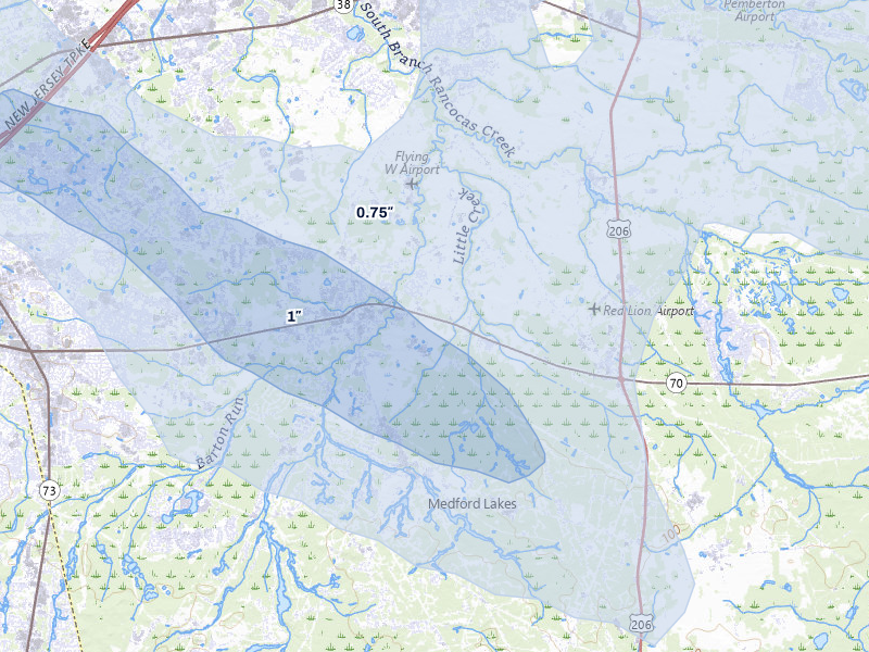 NEXRAD radar-signature map of the hail over Medford, NJ