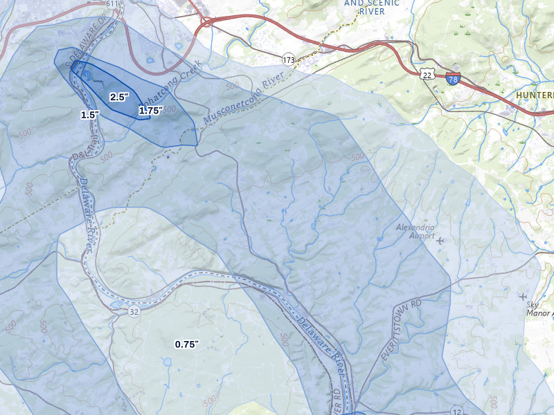 NEXRAD radar-signature map of the hail storm over Milford, NJ on Jul 3, 2026