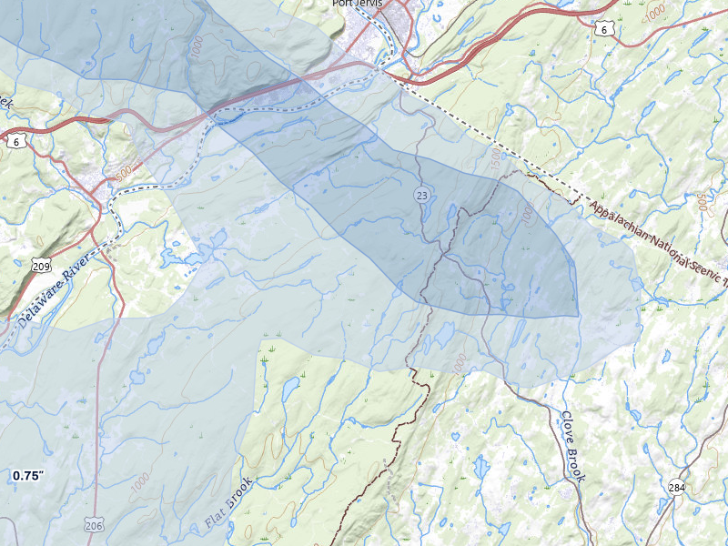 NEXRAD radar-signature map of the hail storm over Montague, NJ on Jul 3, 2026