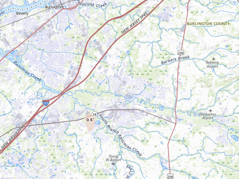 Radar-estimated hail-size map of the storm over Mount Holly, NJ on Jul 5, 2026