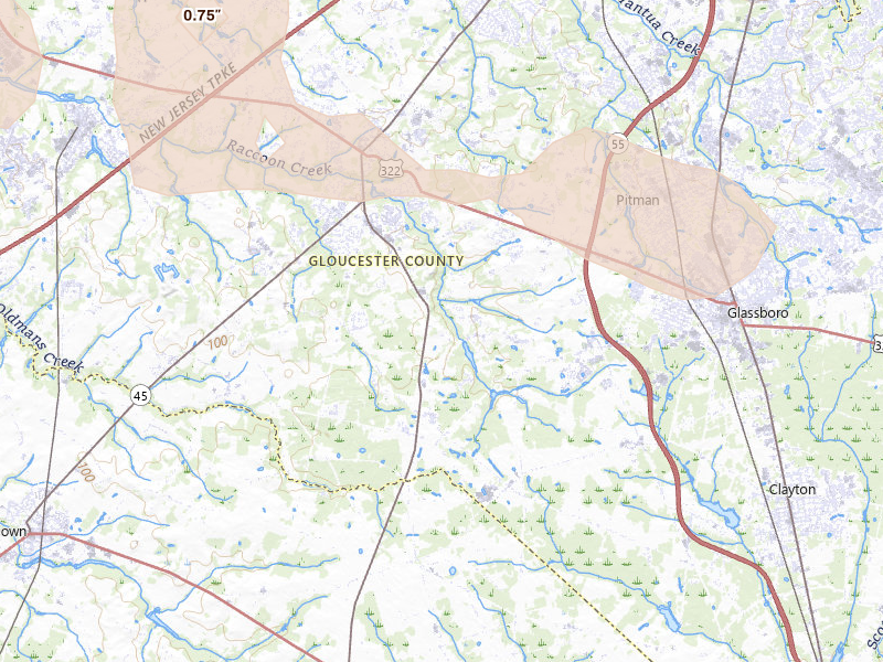 Radar-estimated hail-size map of the storm over Mullica Hill, NJ