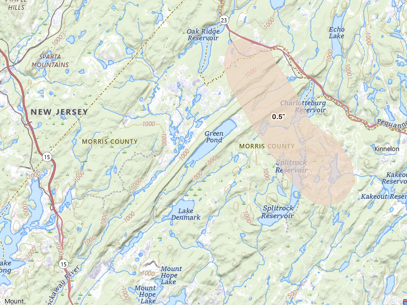 Radar-estimated hail-size map of the storm over Newfoundland, NJ on Sep 1, 2026