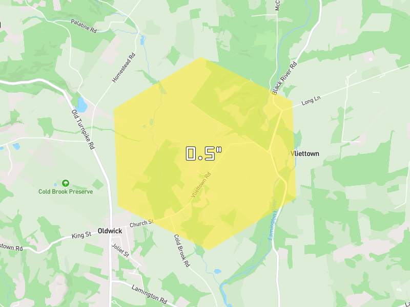 Hail map of Oldwick, NJ on Jul 3, 2026, hail up to 0.5"