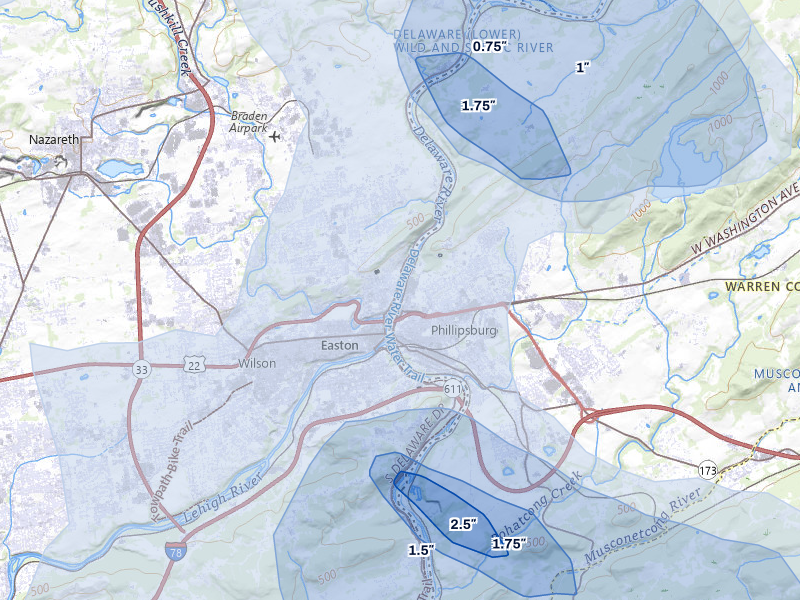 NEXRAD radar-signature map of the hail over Phillipsburg, NJ