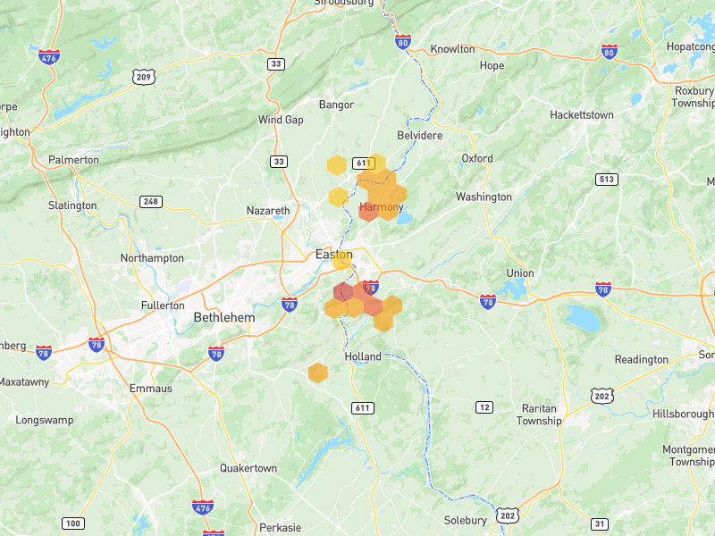 Hail map of Phillipsburg, NJ on Jul 3, 2026, hail up to 2.5"