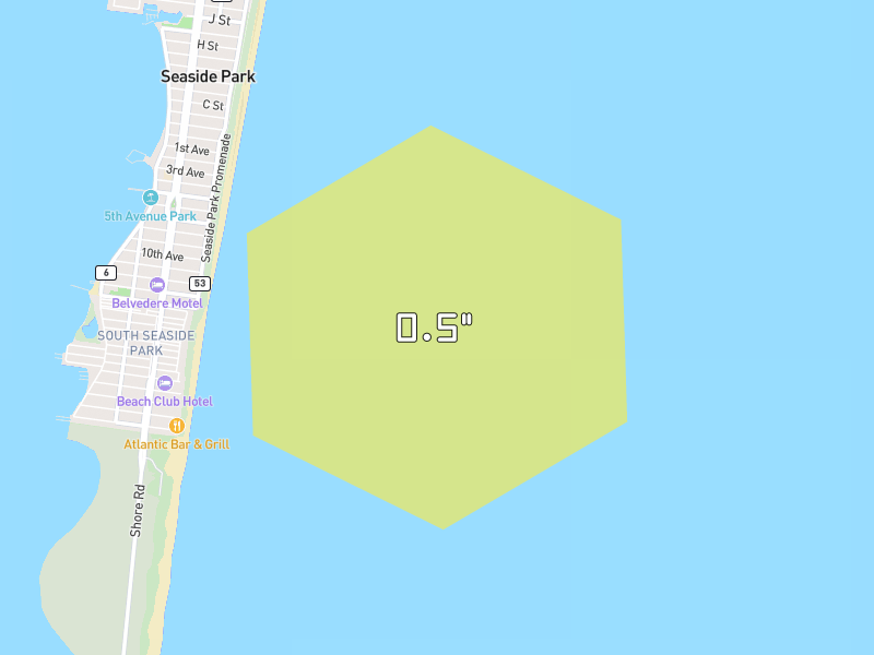 Hail map of Seaside Park, NJ on Jul 4, 2026, hail up to 0.5"