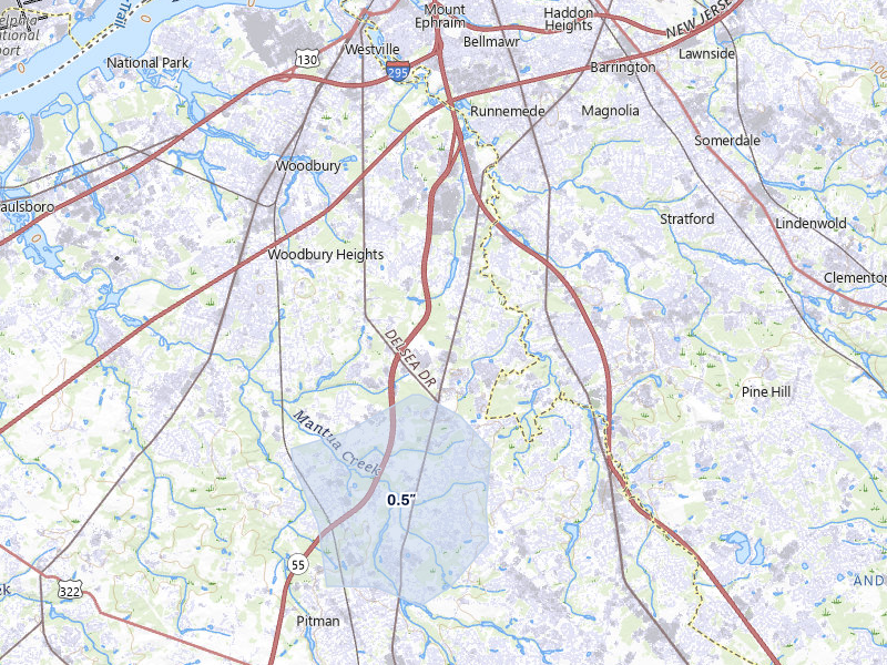 NEXRAD radar-signature map of the hail storm over Sewell, NJ on Jul 3, 2026
