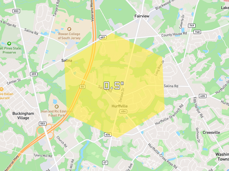 Hail map of Sewell, NJ on Jul 4, 2026, hail up to 0.5"