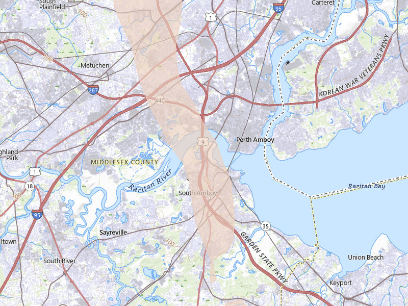 Radar-estimated hail-size map of the storm over South Amboy, NJ on Sep 1, 2026