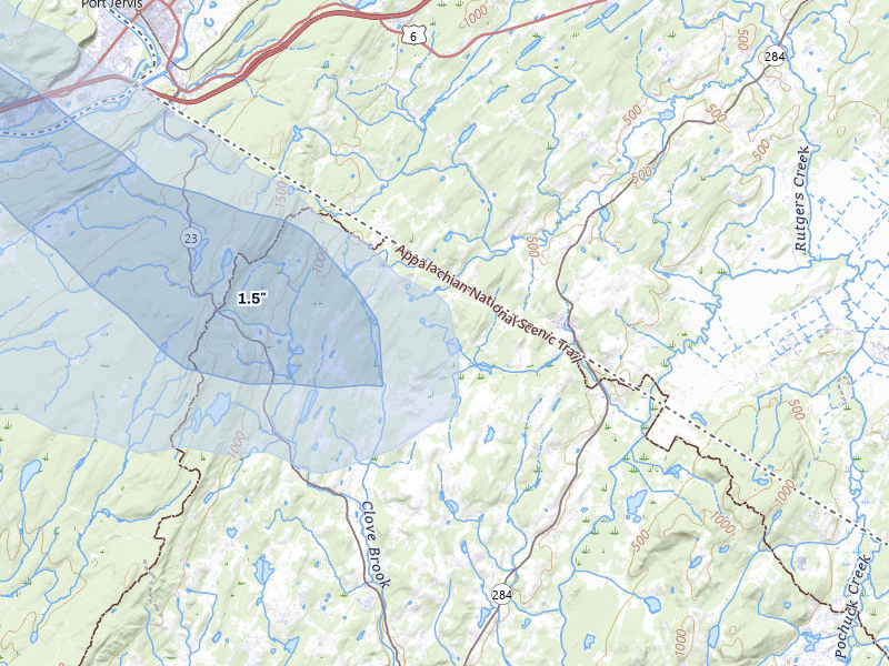 NEXRAD radar-signature map of the hail storm over Sussex, NJ on Jul 3, 2026