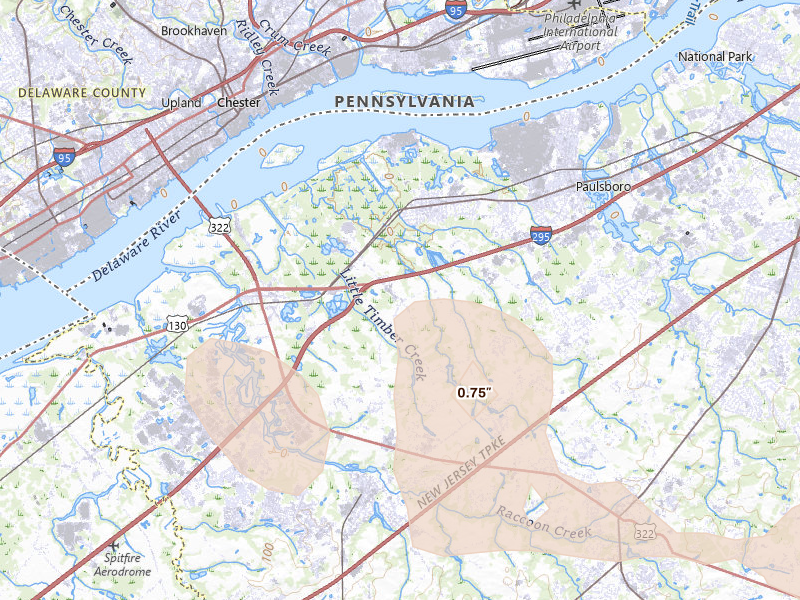 Radar-estimated hail-size map of the storm over Swedesboro, NJ