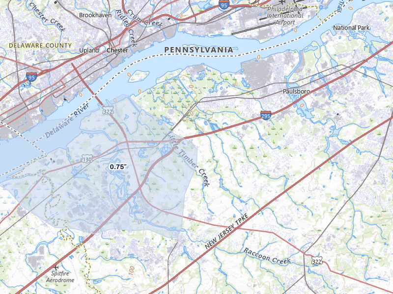NEXRAD radar-signature map of the hail over Swedesboro, NJ