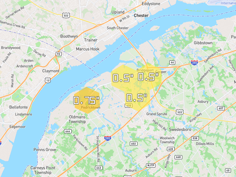 Hail map of Swedesboro, NJ on Jul 6, 2026, hail up to 0.75"