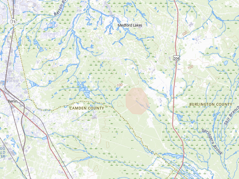 Radar-estimated hail-size map of the storm over Vincentown, NJ on Jul 27, 2026